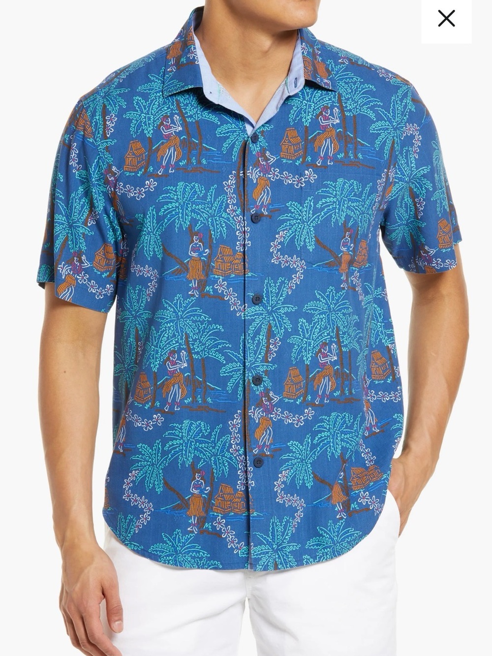 Tommy Bahama Blue Tropical Palm Print Button-Down Shirt